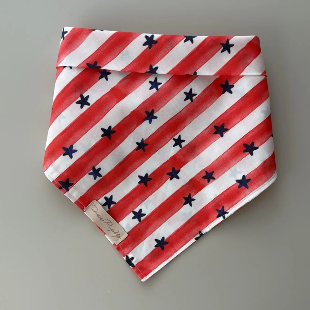 Red and White Striped Dog Bandana with Blue Stars
